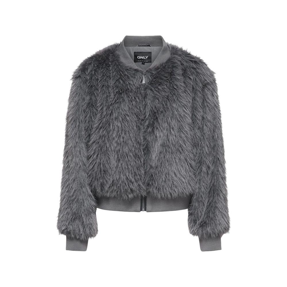 Women's gray polyester jacket, faux fur design for fall/winter collection. Stylish and warm coat by Only.