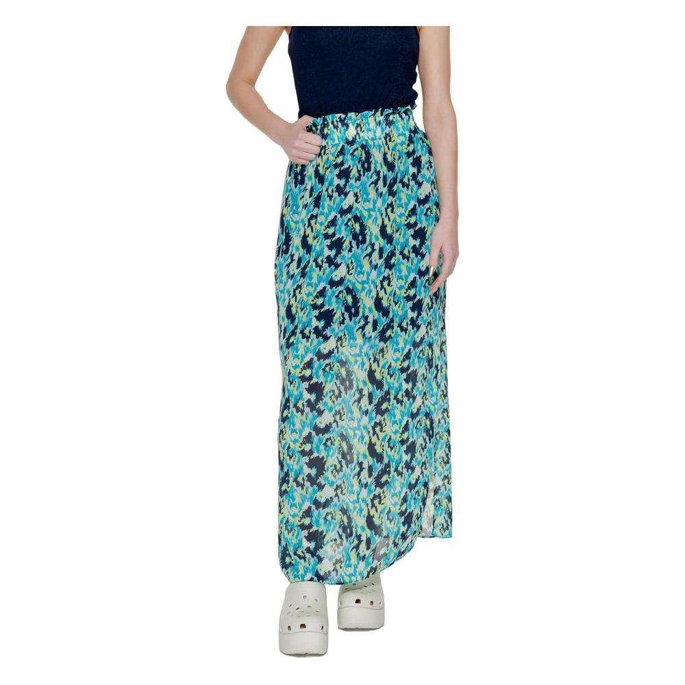Morgan De Toi turquoise polyester long skirt, spring/summer collection, blue and green pattern, women's fashion clothing.