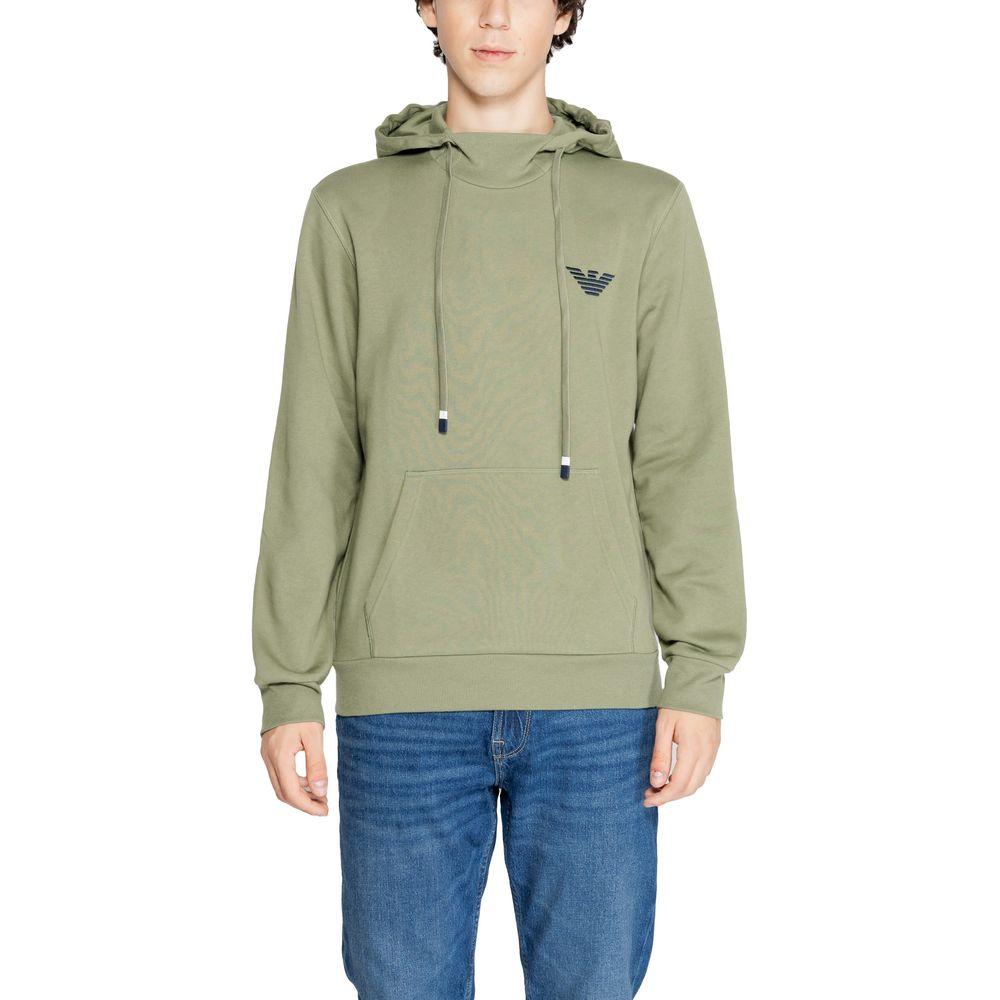 Emporio Armani Underwear green cotton hoodie for men, stylish casual wear with logo, made of 60% cotton and 40% polyester.