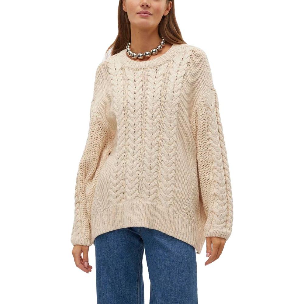 Vero Moda beige cotton sweater for women, fall/winter knitwear, 60% cotton, 40% acrylic, stylish cable knit design.