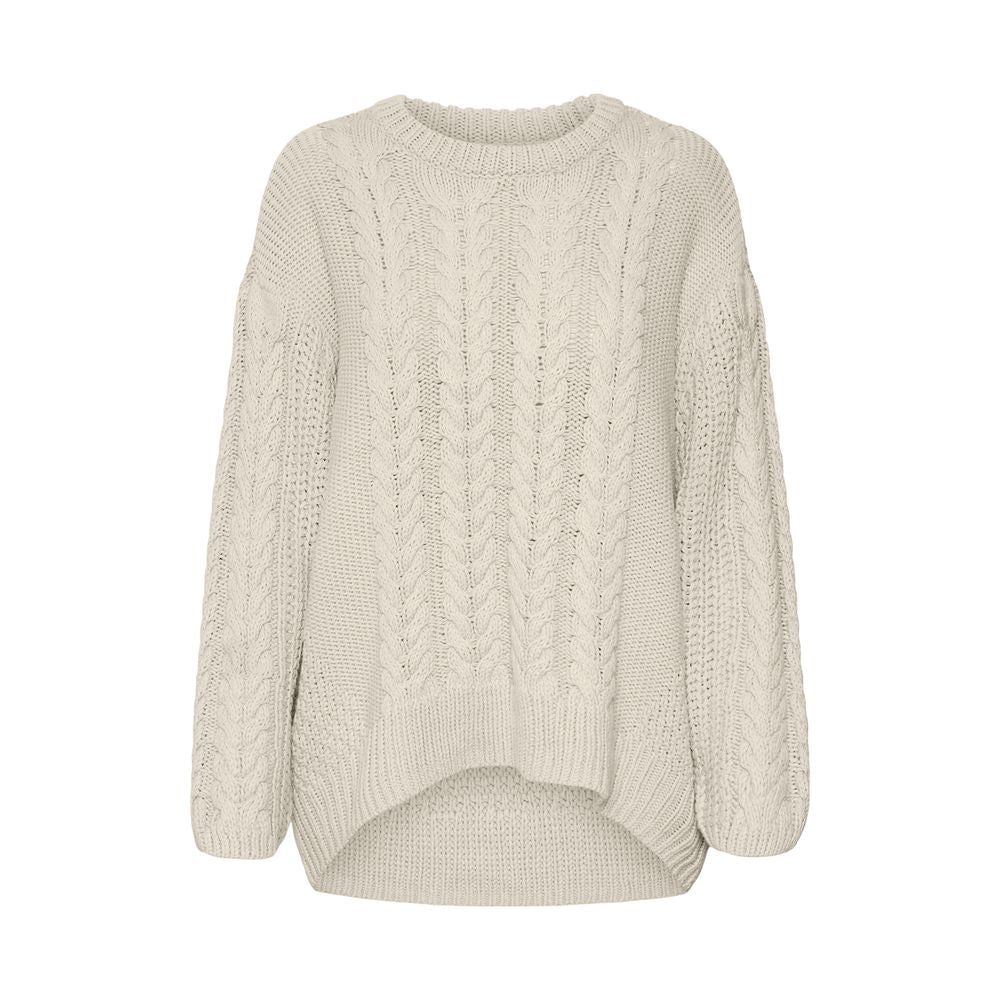 Vero Moda beige cotton sweater for women, fall/winter knitwear, 60% cotton and 40% acrylic composition