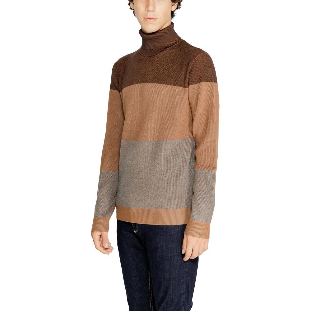 Hamaki-Ho brown viscose men's sweater for Fall/Winter collection, featuring 70% viscose, 30% nylon composition.