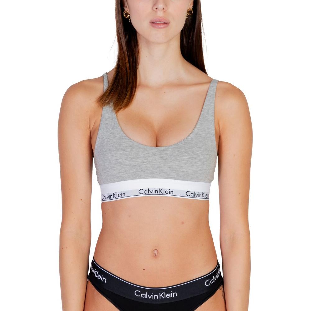 Calvin Klein gray cotton bralette with logo band, offering comfort and style for everyday wear.