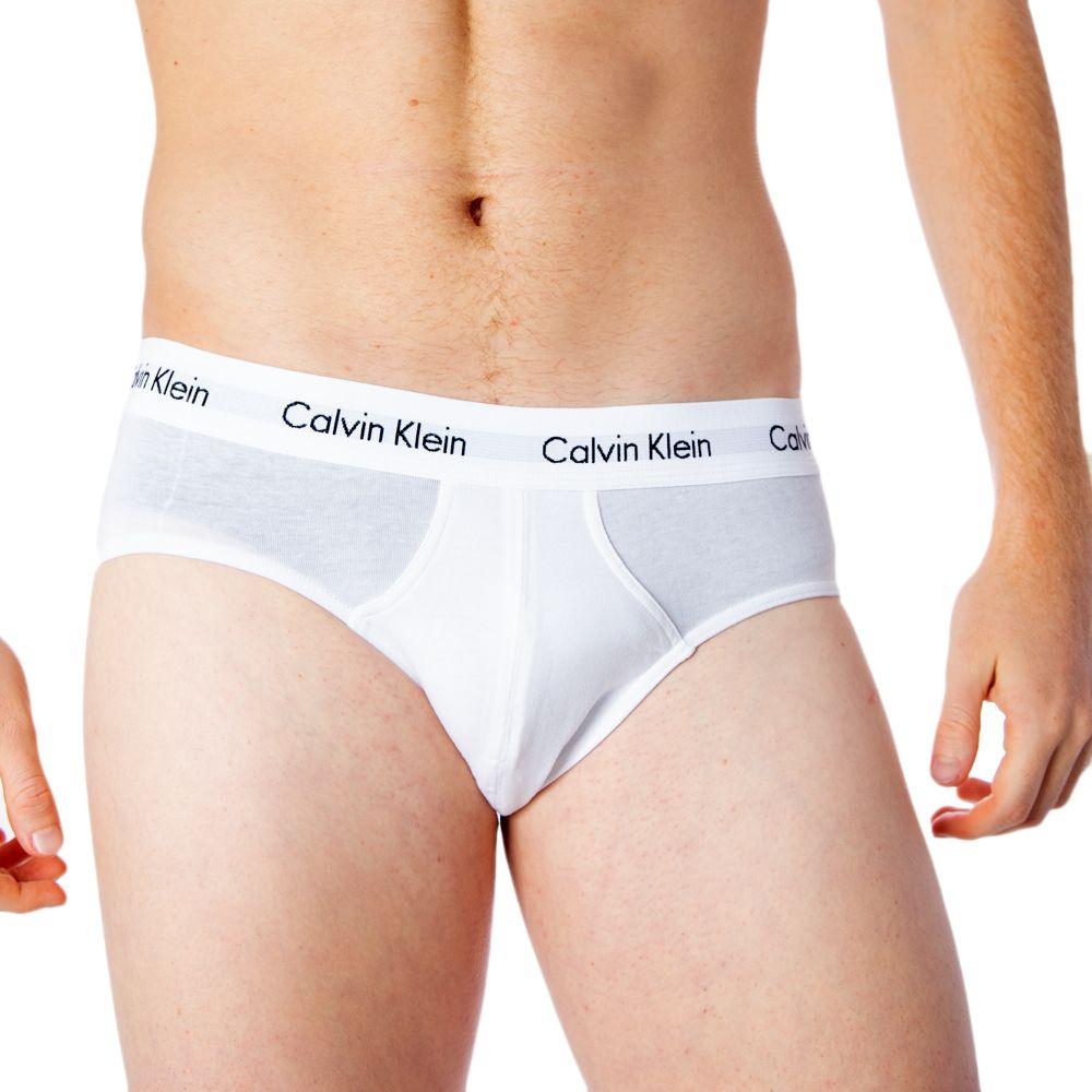 Calvin Klein men's white cotton briefs with logo waistband, showcasing comfortable fit and style.