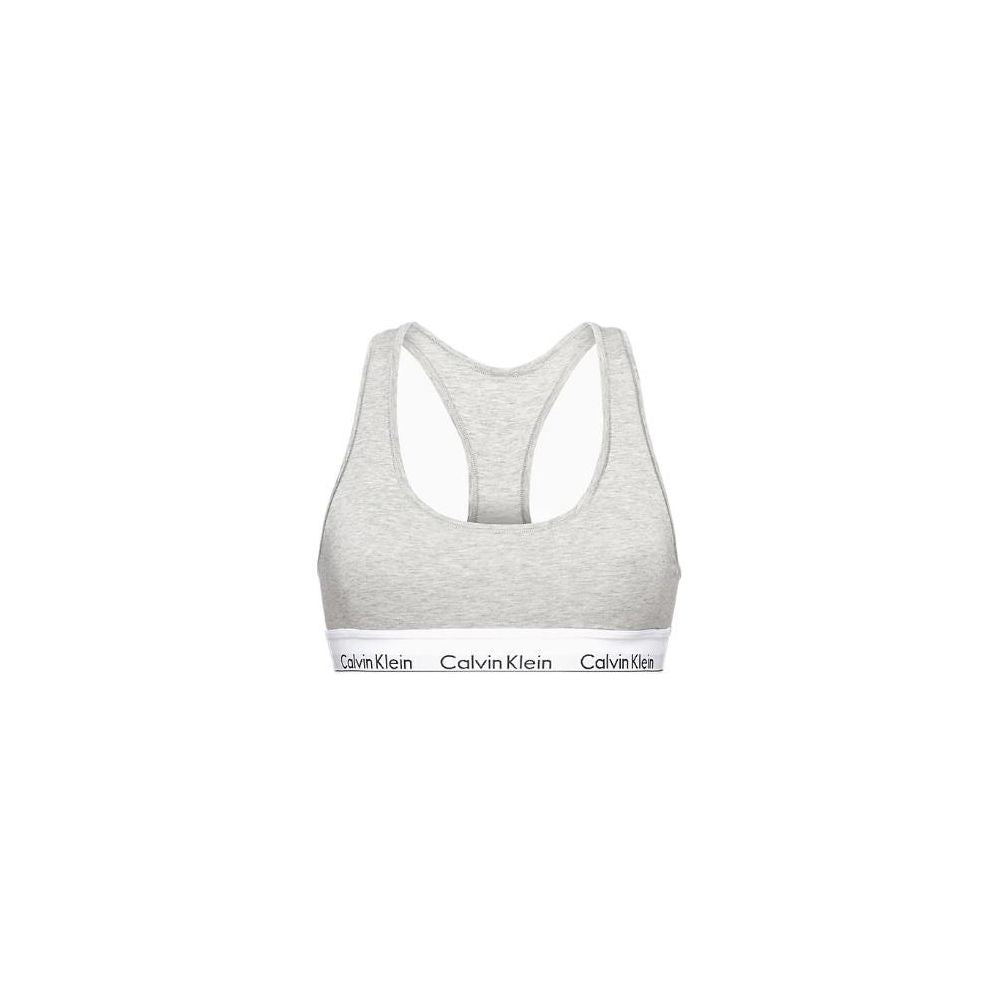 Calvin Klein gray cotton women's bra with elastic band, minimalist and sporty design, providing comfort and support for any occasion.