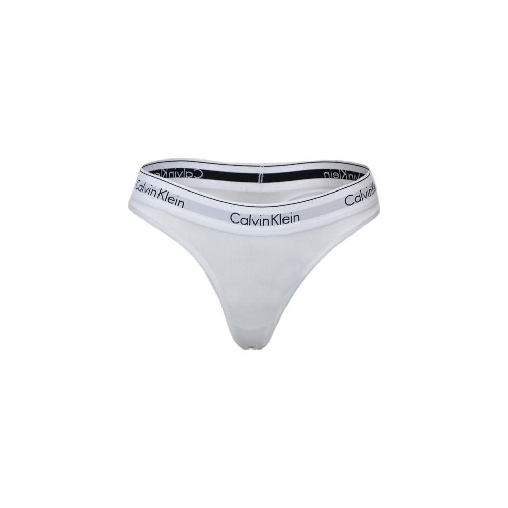 Calvin Klein white cotton thong underwear with logo waistband, featuring a soft cotton blend for comfort and style.