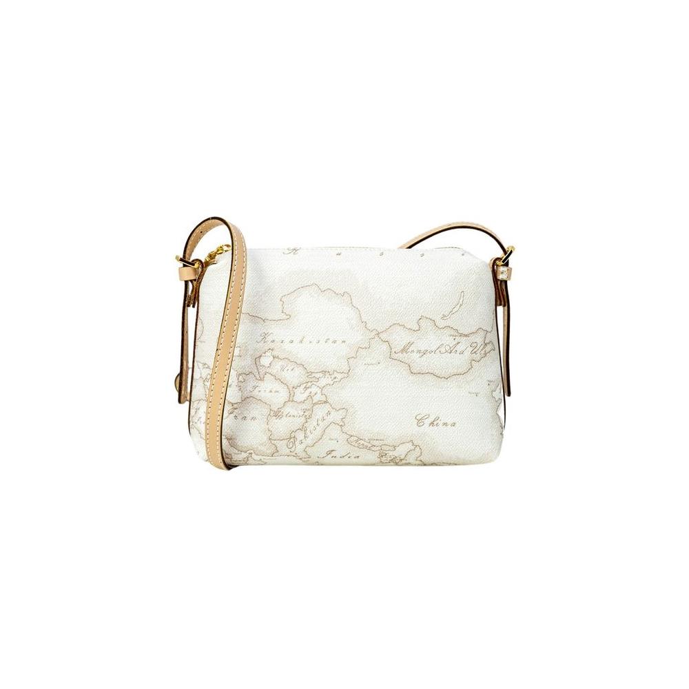Alviero Martini Prima Classe women's white leather handbag with map design, autumn/winter collection, 100% leather, dimensions 15x21x6 cm