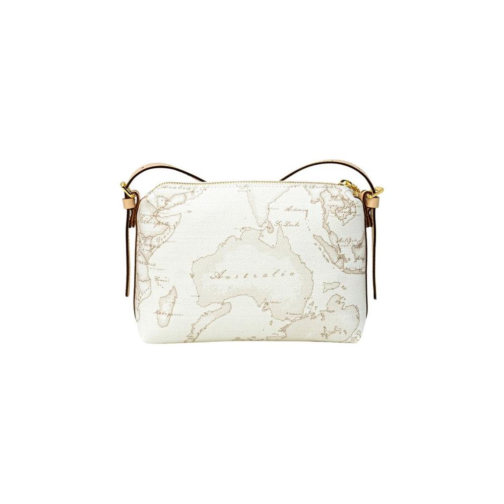 Alviero Martini Prima Classe white leather handbag with map design, women's bag from the Autumn/Winter collection, 100% leather.
