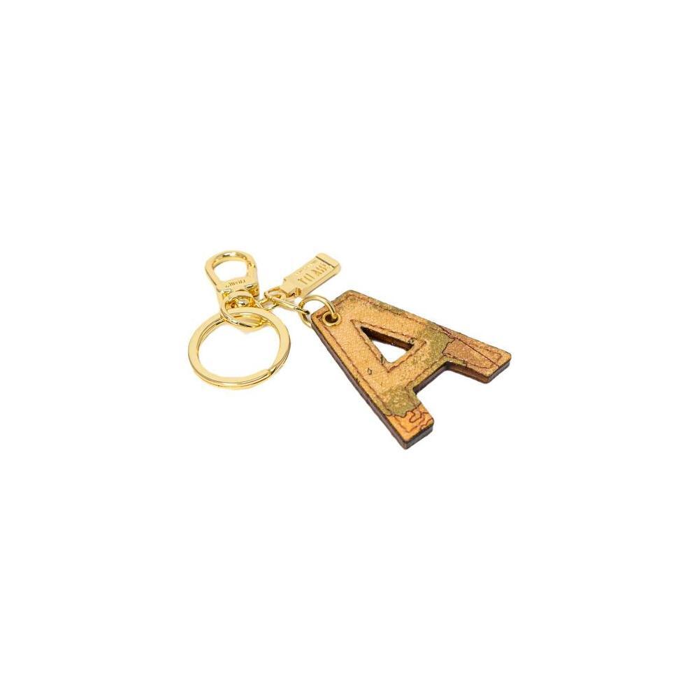 Alt Tag: Alviero Martini Prima Classe beige leather keychain with letter A design, elegant accessory for women.