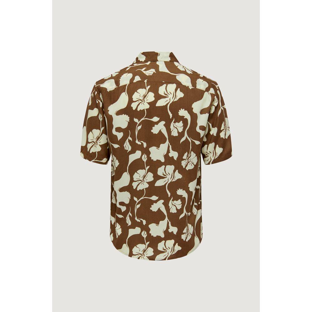 Only & Sons men's brown viscose short sleeve shirt for spring/summer with floral pattern, back view.