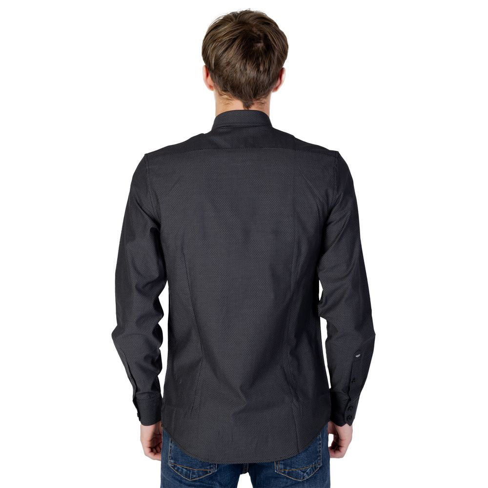 Back view of a men's Antony Morato gray cotton long sleeve shirt, part of the Autumn/Winter collection, made of 100% cotton.