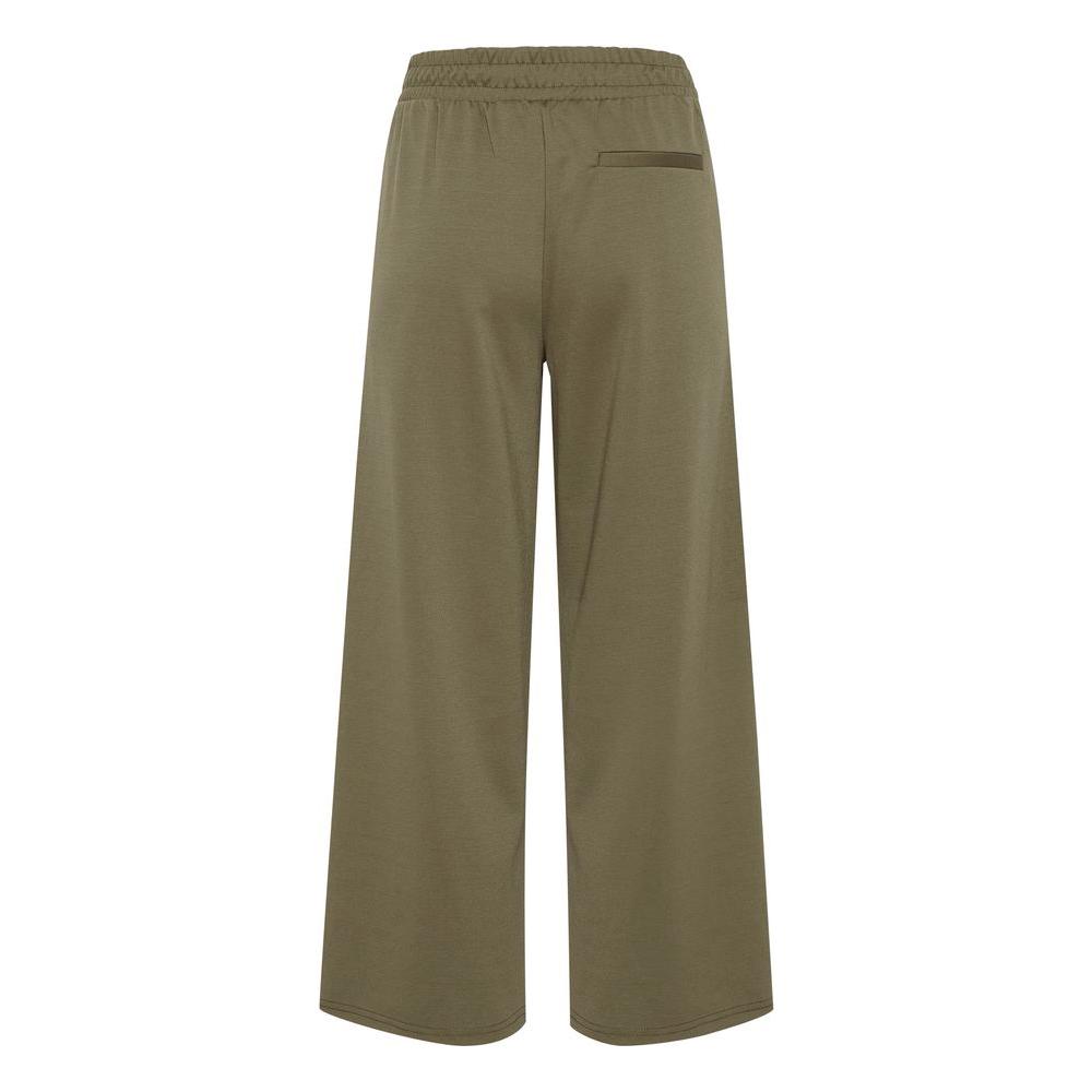 ICHI green bootcut pants made from recycled polyester, featuring fall/winter design, for women.