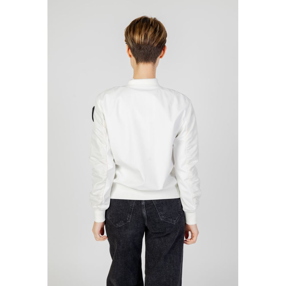 Back view of a women's Blauer white polyamide jacket, spring/summer collection, showcasing style and fit.