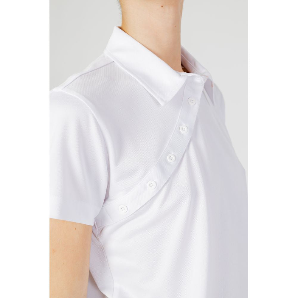 Blauer women's white polyester T-shirt, spring/summer collection, with button details, made from 88% polyester and 12% elastane.