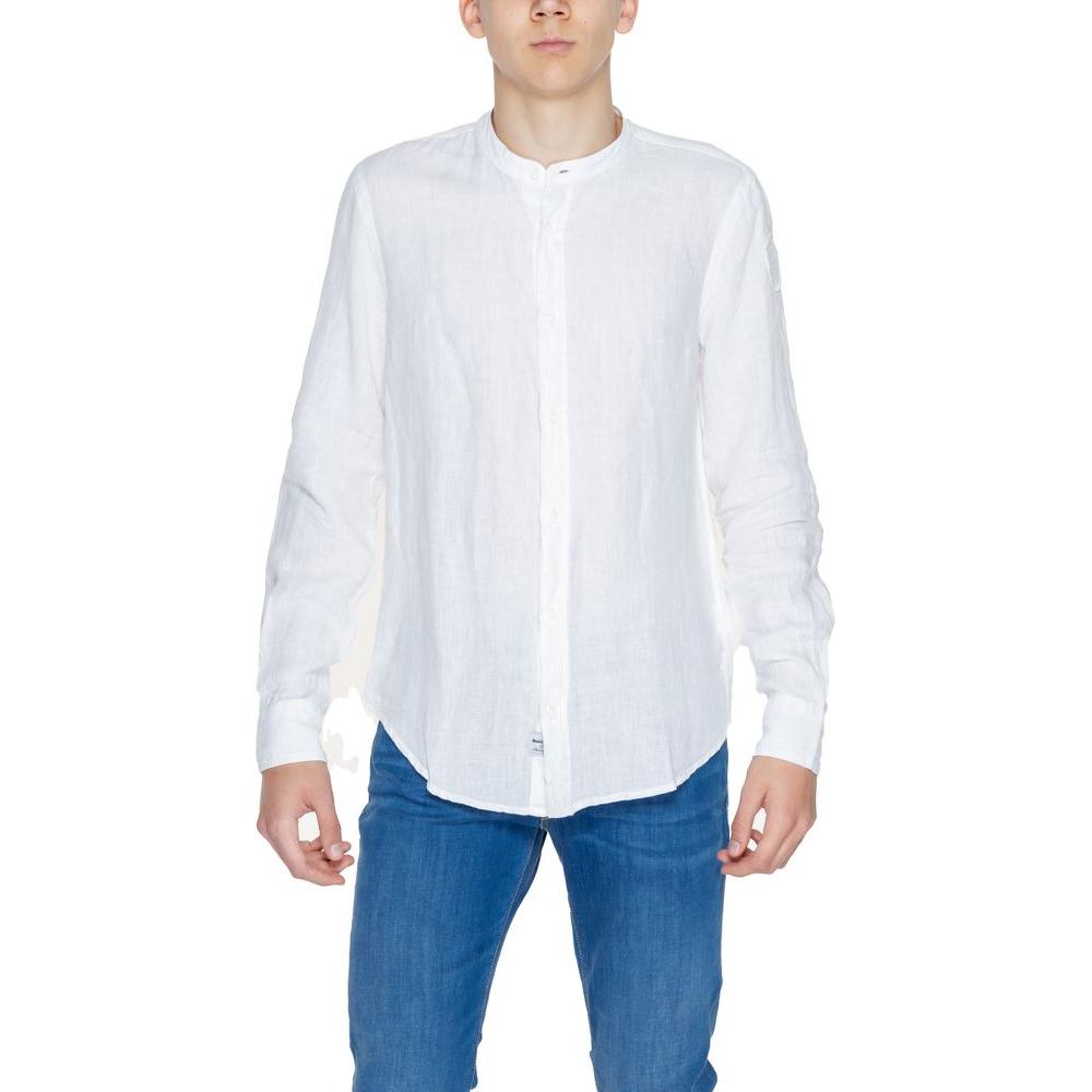 Blauer Men's White Linen Long-Sleeved Shirt, Spring/Summer Collection, 100% Linen Composition.