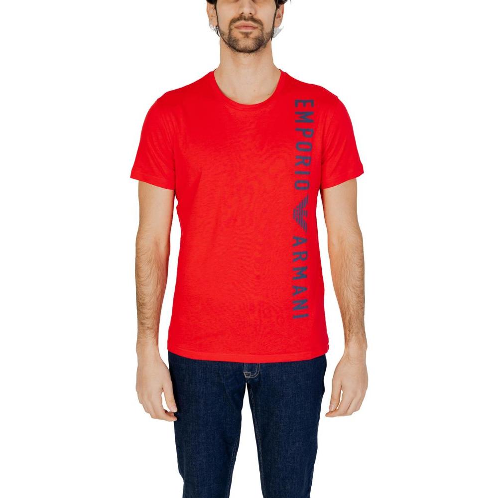Emporio Armani Underwear red cotton T-shirt for men with logo, short sleeves, ideal for casual outings, breathable summer wear.