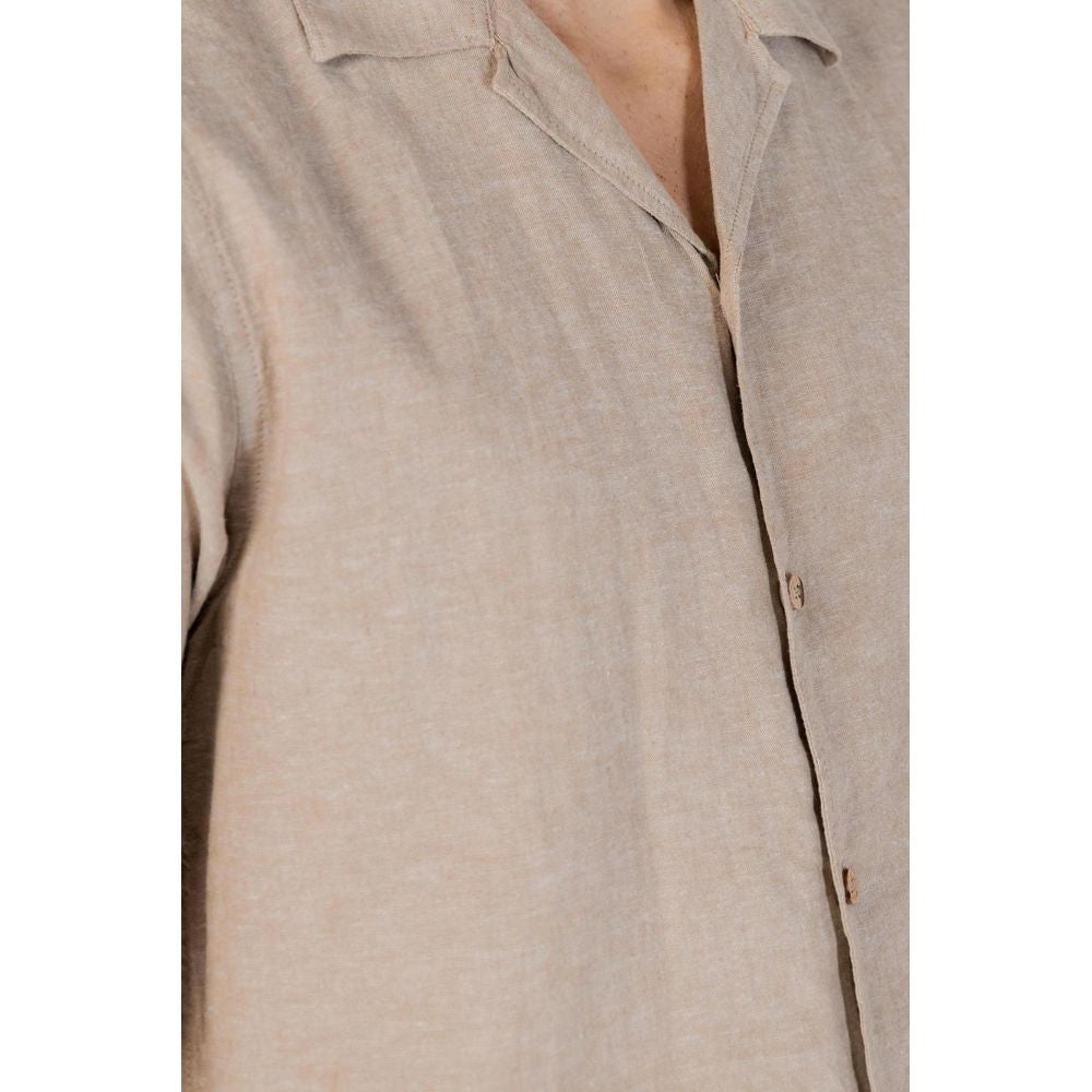 Hamaki-Ho beige linen shirt, men's short-sleeved, spring/summer collection, 55% linen and 45% cotton blend.