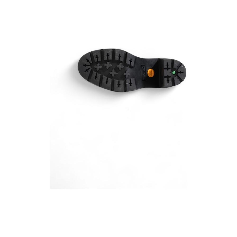 Sole view of Timberland black recycled leather sandal for women, featuring durable grip design for the Fall/Winter collection.