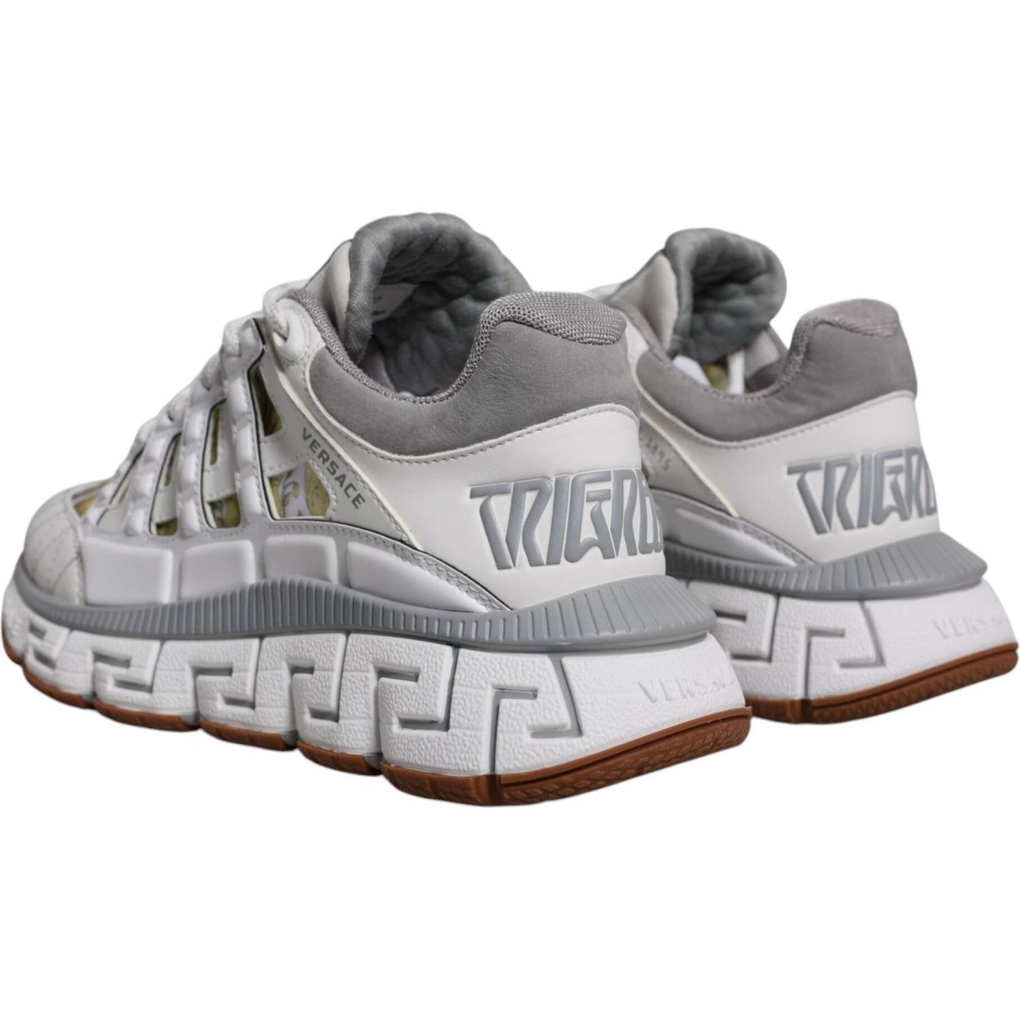 Versace White Trigreca Barocco Print Low Top Sneakers with three-dimensional Greca pattern and lace-up closure, brand new with tags.