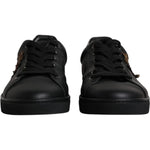 Dolce & Gabbana Black Leather London Heart Men Sneakers Shoes MV6465-44