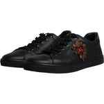 Dolce & Gabbana Black Leather London Heart Men Sneakers Shoes MV6465-44