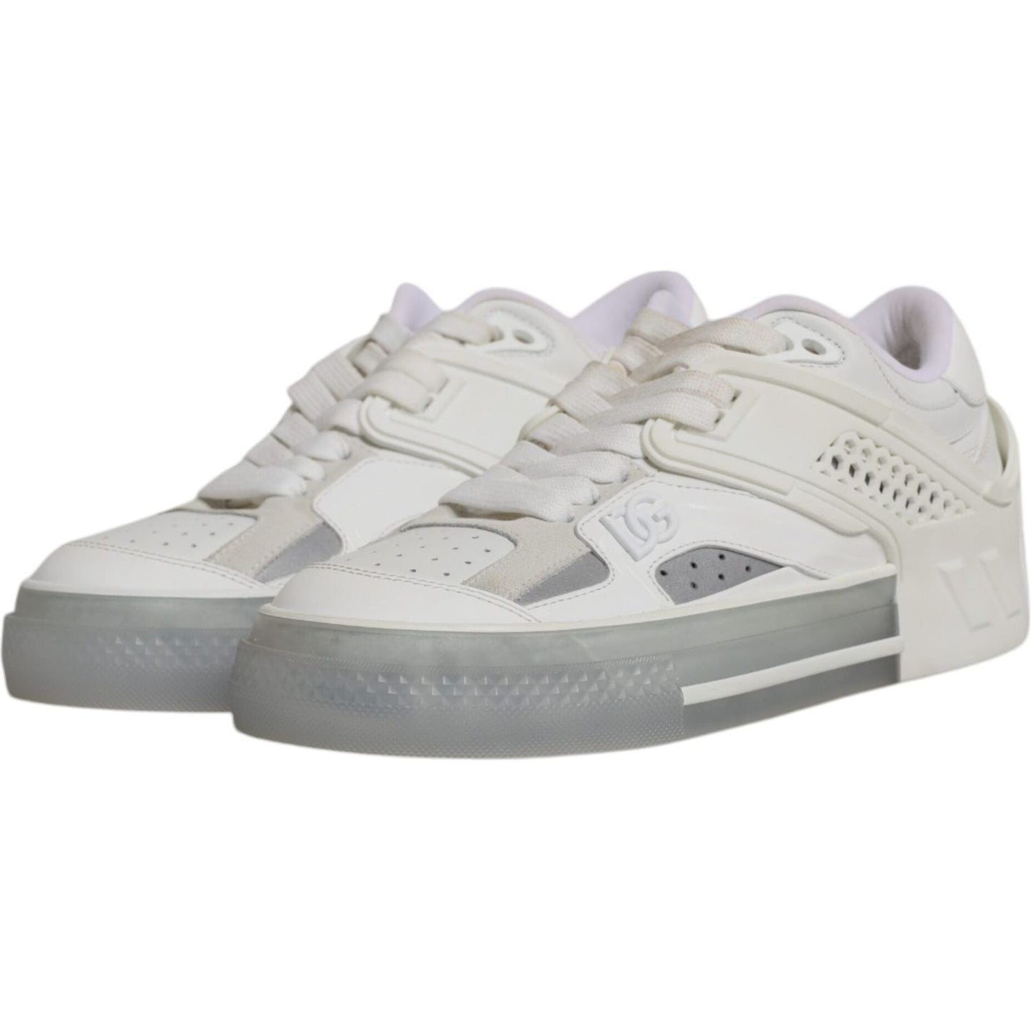 Dolce & Gabbana White DG Logo CUSTOM 2.Zero Sneakers with leather and rubber sole, lace-up design, and exclusive craftsmanship for men.