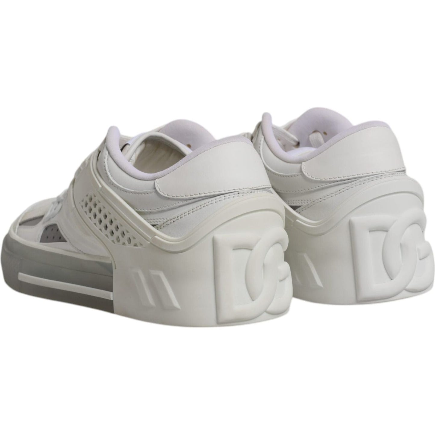Dolce & Gabbana White DG Logo CUSTOM 2.Zero Sneakers, low-top lace-up shoes with rubber sole, crafted in Italy with calf leather.