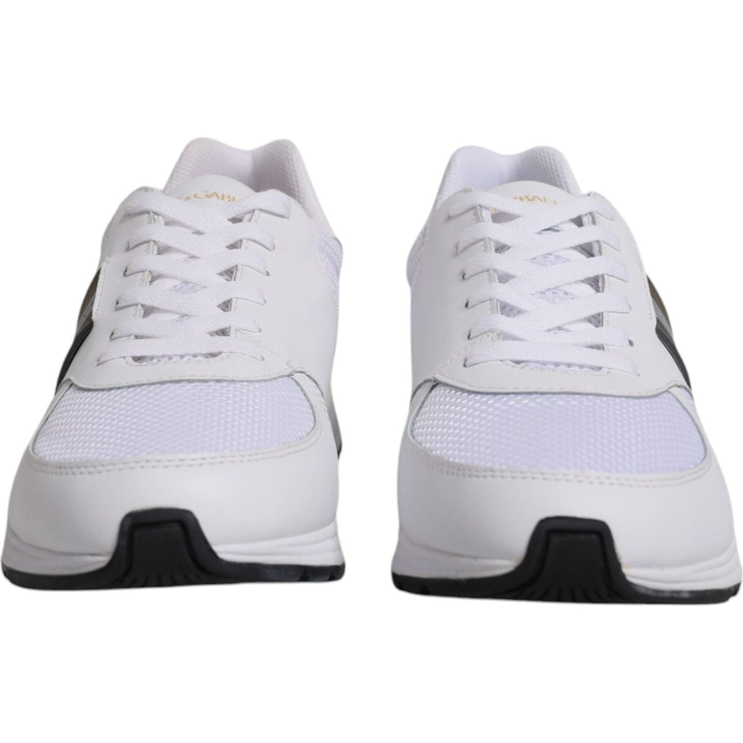 Dolce & Gabbana white leather casual men's sneakers with lace-up closure, logo details, and versatile sporty design made in Italy.