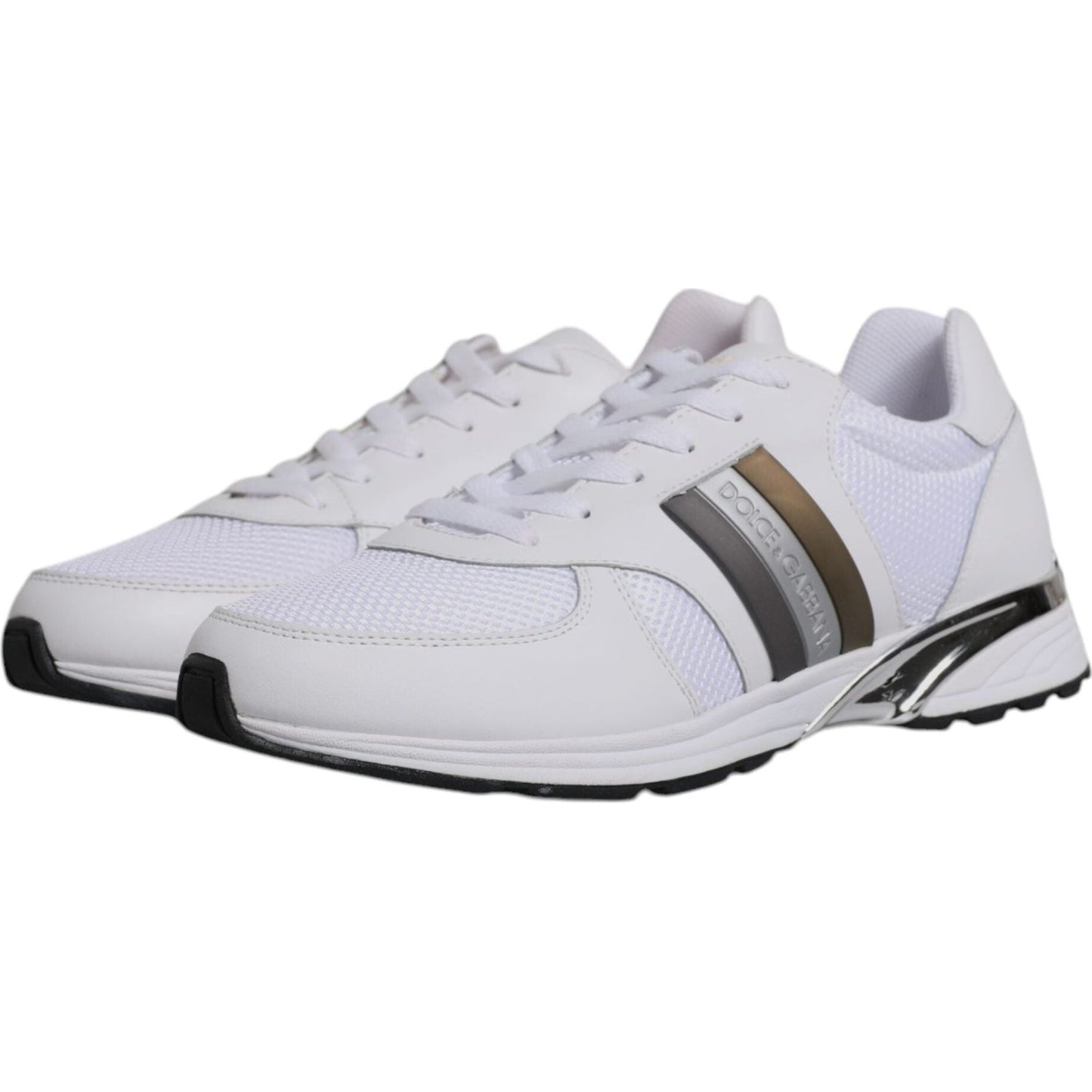Dolce & Gabbana White Leather Casual Men's Sneakers with Logo, Lace-Up, Rubber Sole, Italian Craftsmanship