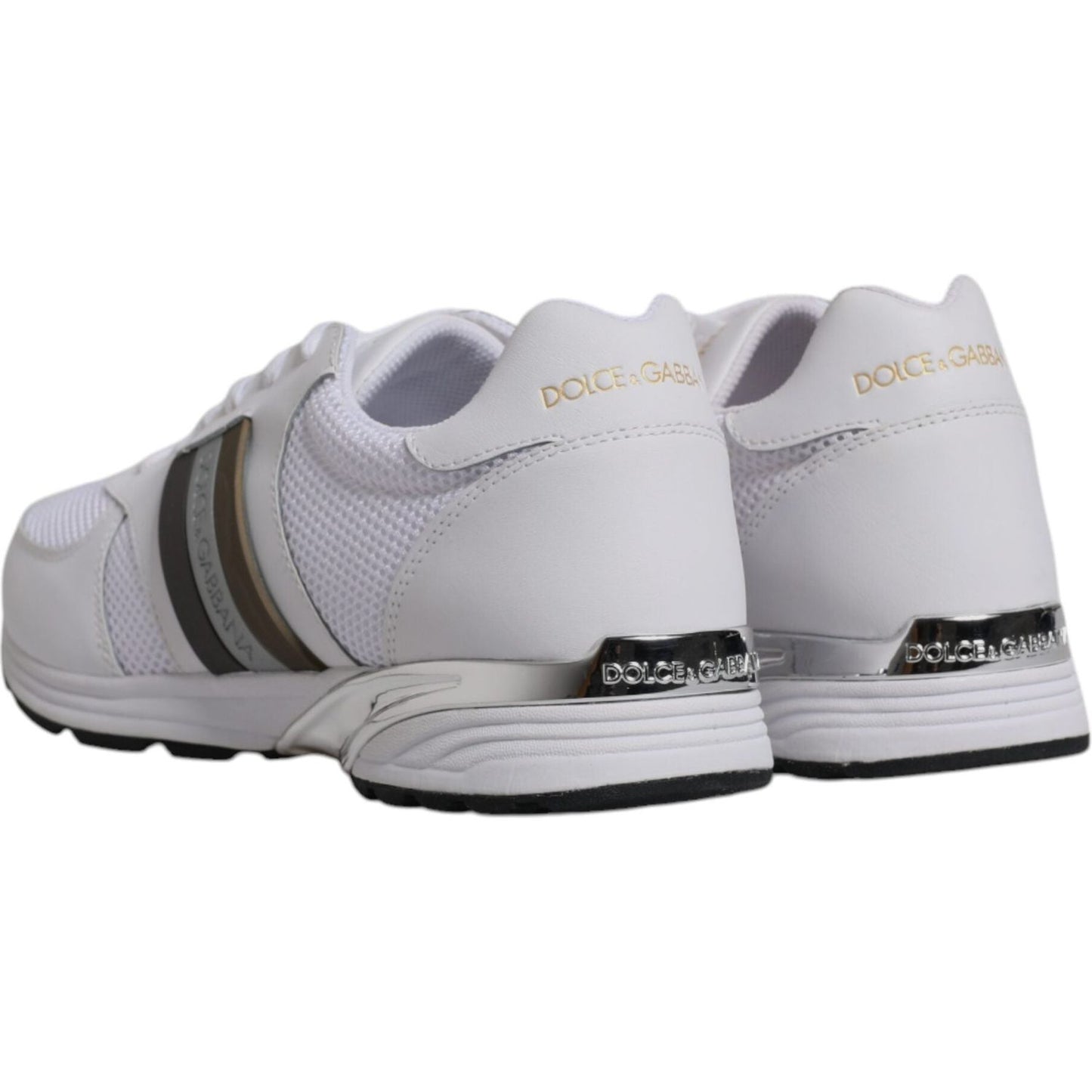 Dolce & Gabbana white leather sneakers with logo details, casual style, high craftsmanship, back view showing logo and sole design.