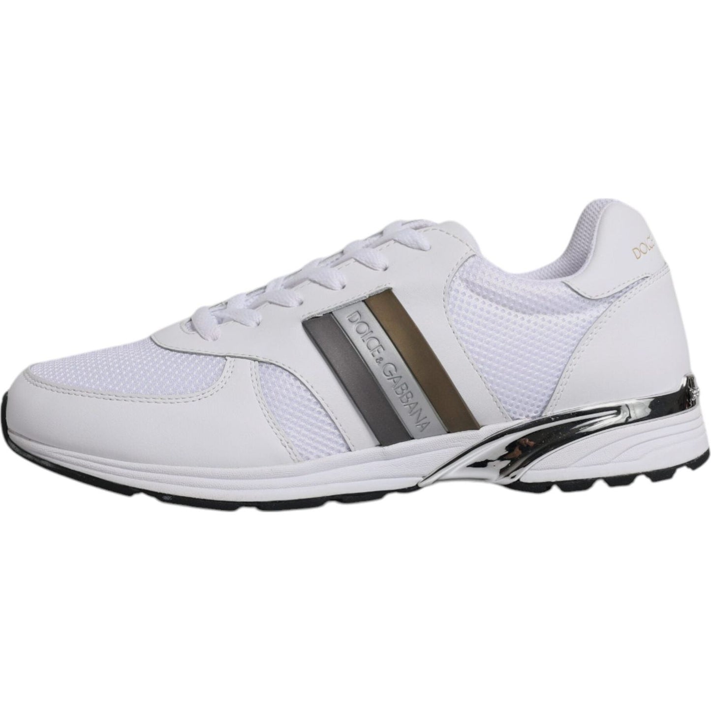 Dolce & Gabbana white leather casual men's sneakers with logo details and lace-up closure. Made in Italy with high craftsmanship.