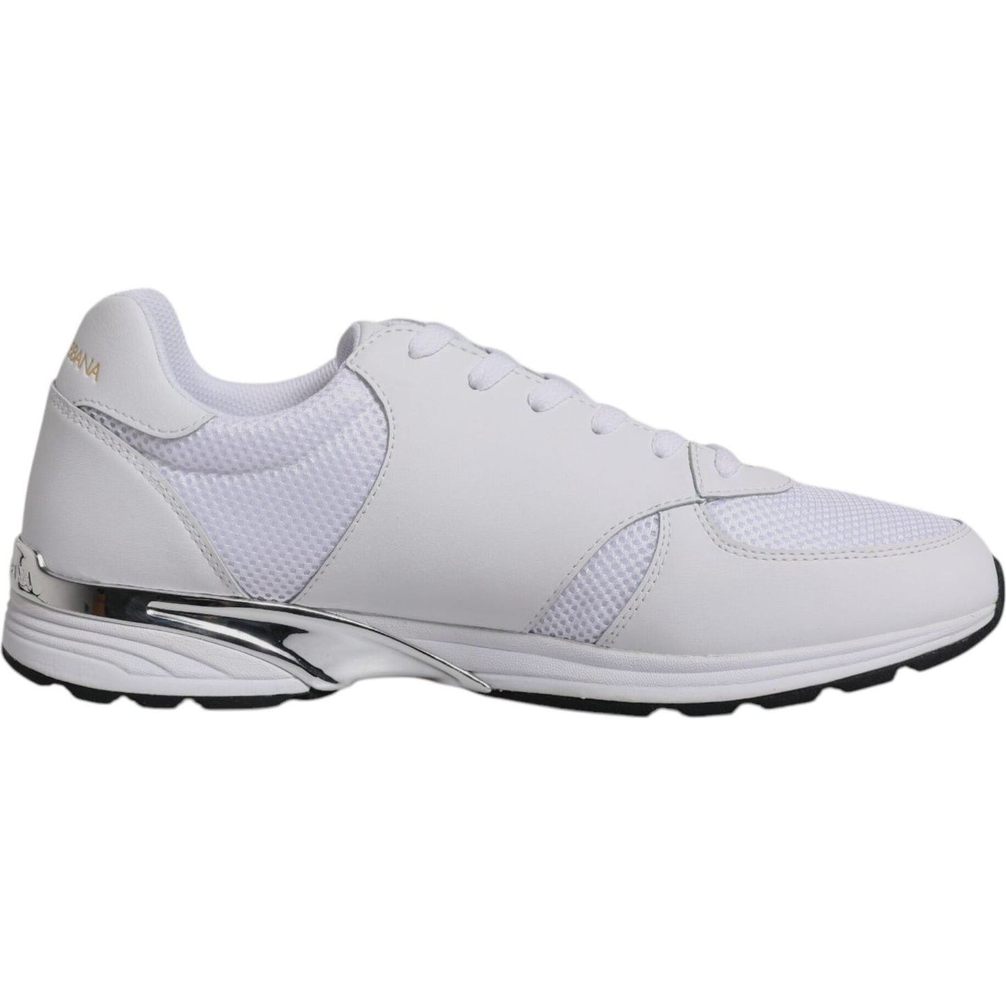 Dolce & Gabbana white leather men's sneakers with logo, featuring lace-up closure and rubber sole, made in Italy.