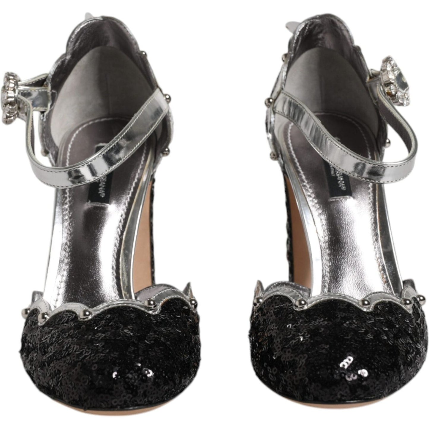 Dolce & Gabbana Black Silver Sequin Ankle Strap Sandals Shoes Dolce & Gabbana Dark Slate Gray