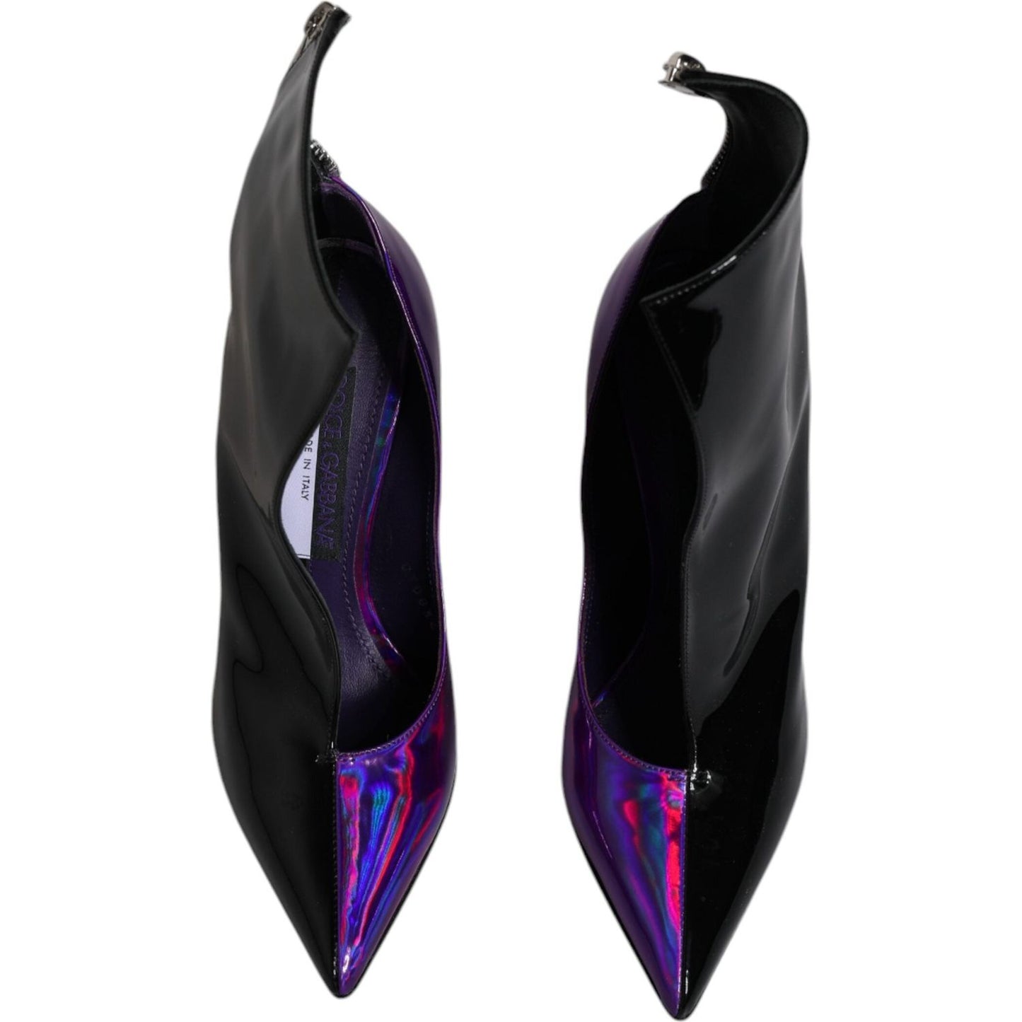Dolce & Gabbana Purple Black Pointed Ankle Boots Shoes Dolce & Gabbana Black