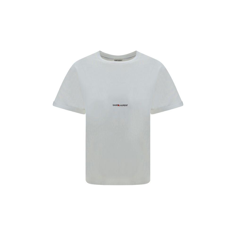 Saint Laurent cotton t-shirt with ribbed crew neck and brand monogram printed on front, regular fit