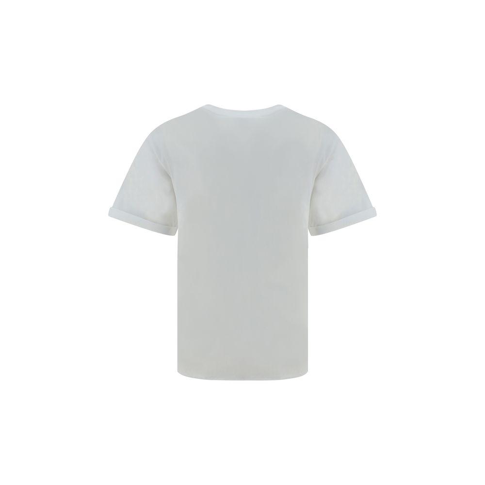Back view of a Saint Laurent cotton T-shirt featuring ribbed crew neck, iconic monogram on front, regular fit.