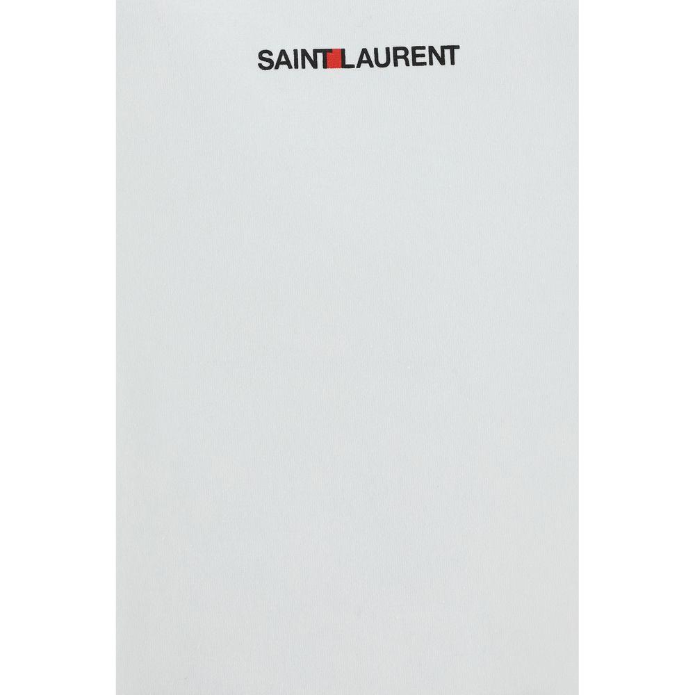 Saint Laurent cotton T-shirt with ribbed crew neck and monogram print, regular fit, front view.