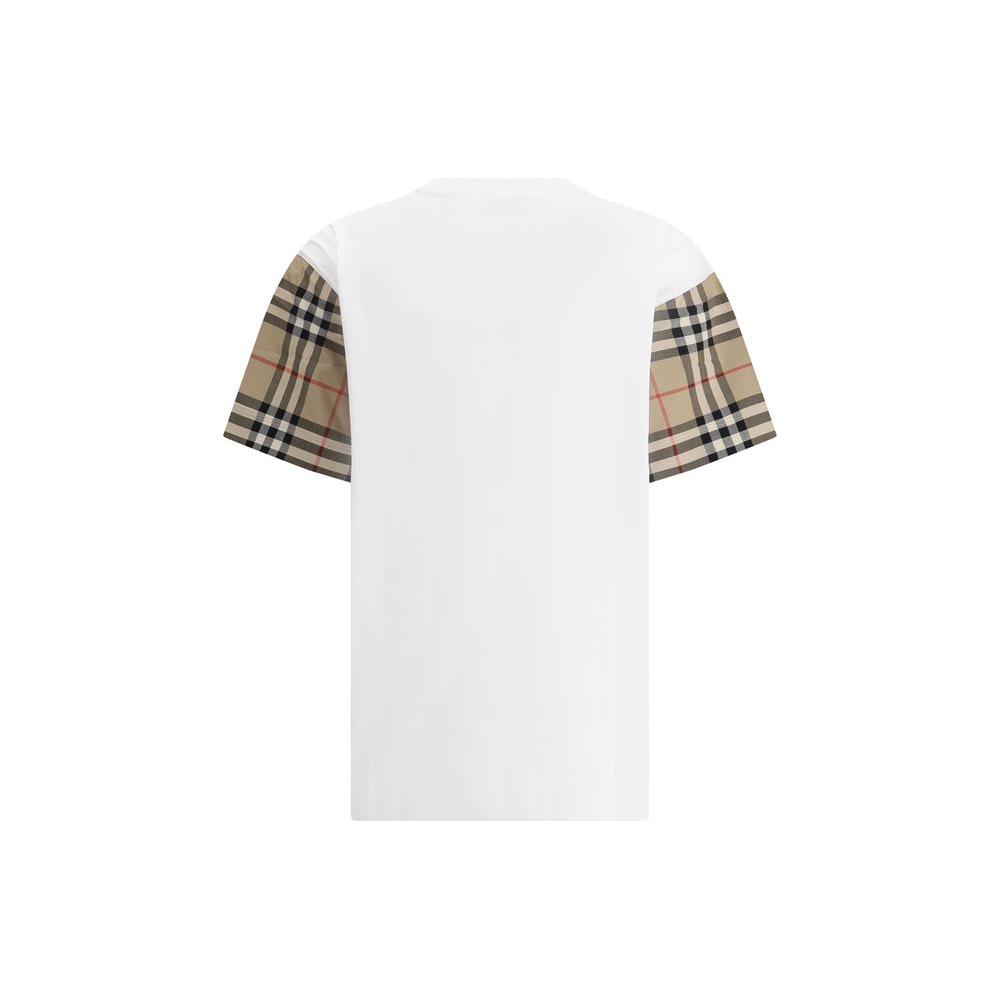 Burberry Check Archive Sleeve T-shirt with iconic Archivio Check pattern on sleeves and ribbed collar, shown in rear view.