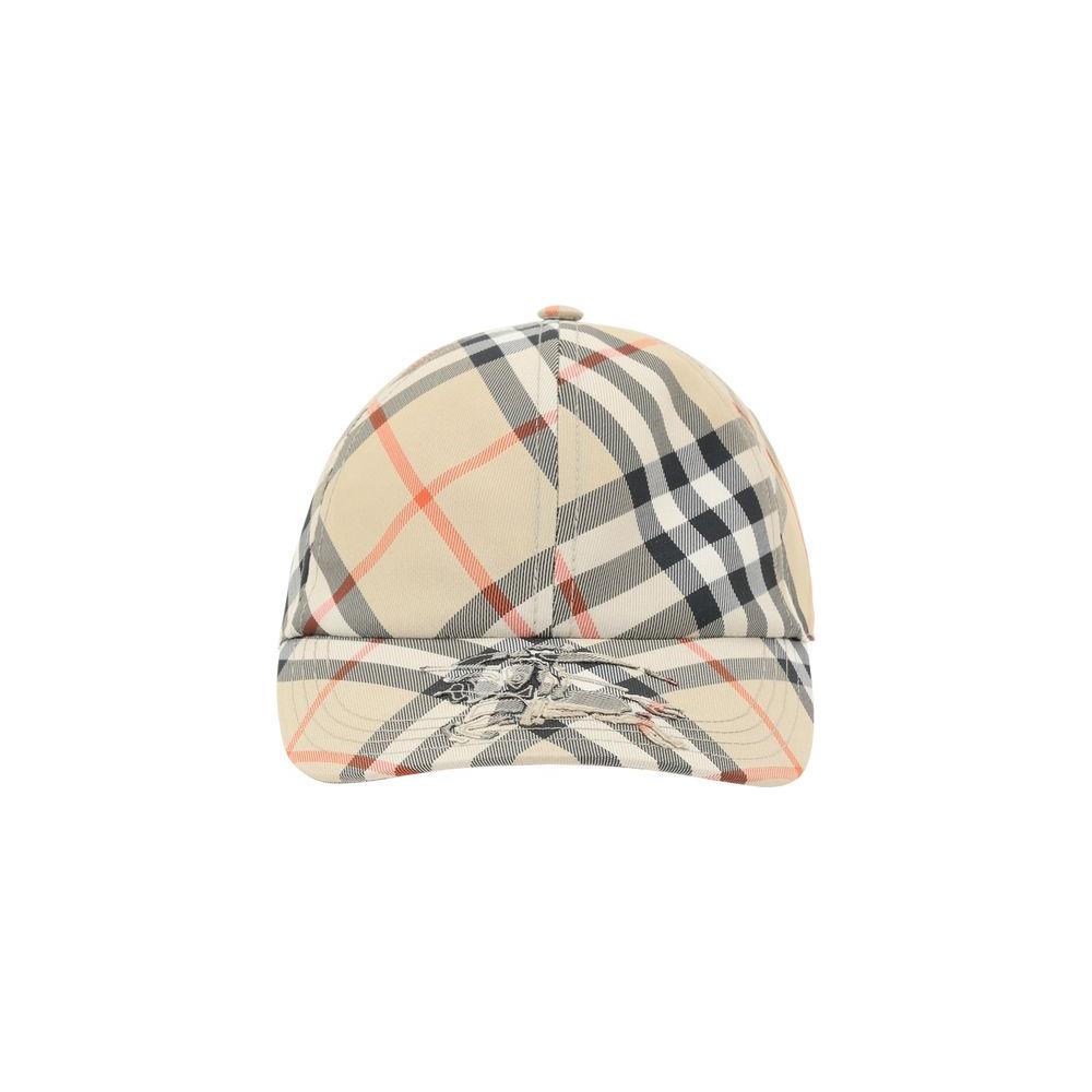 Burberry baseball hat with Check Archive pattern, featuring embroidered Equestrian Knight logo and adjustable closure.