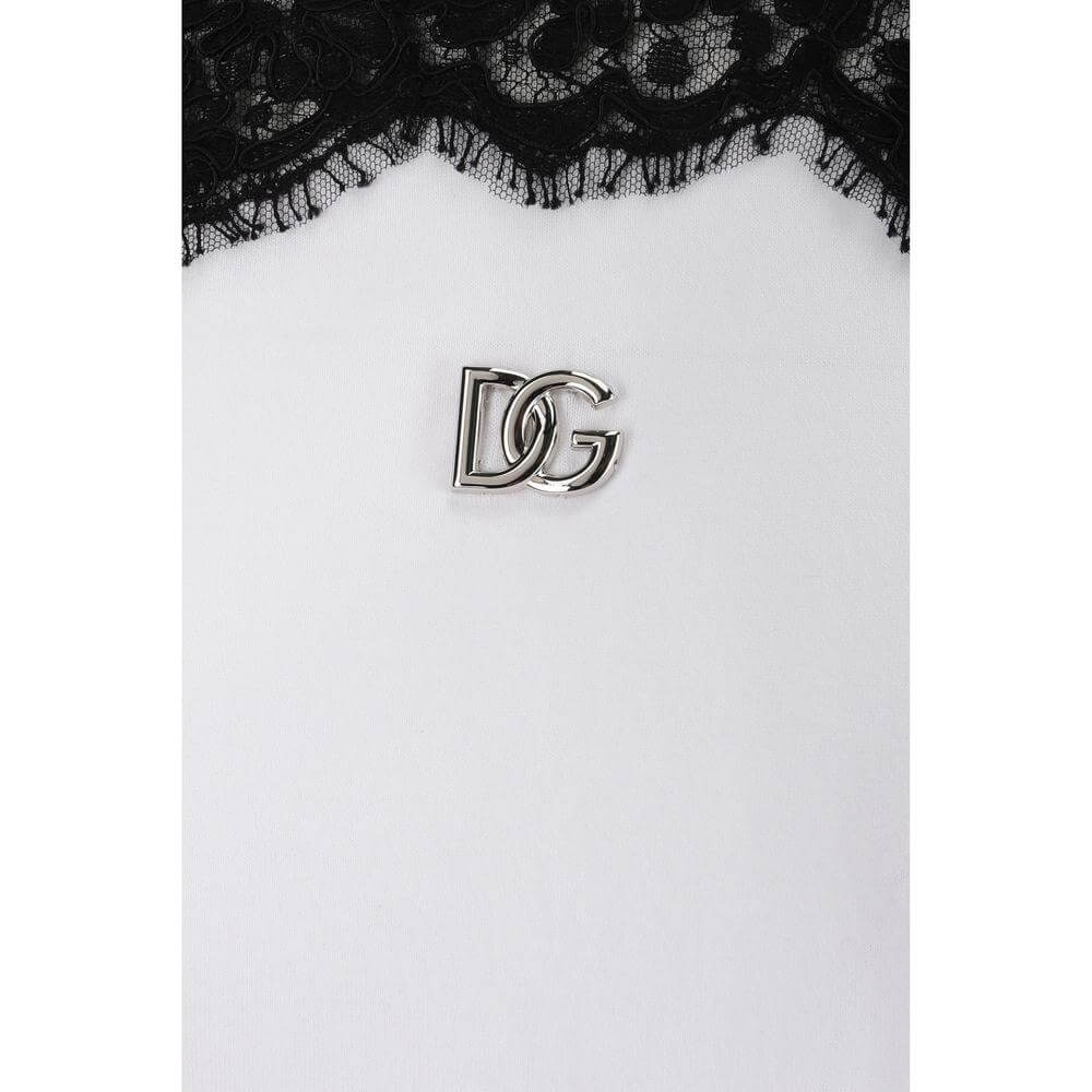 Dolce & Gabbana T-Shirt with metal logo plaque and lace detail