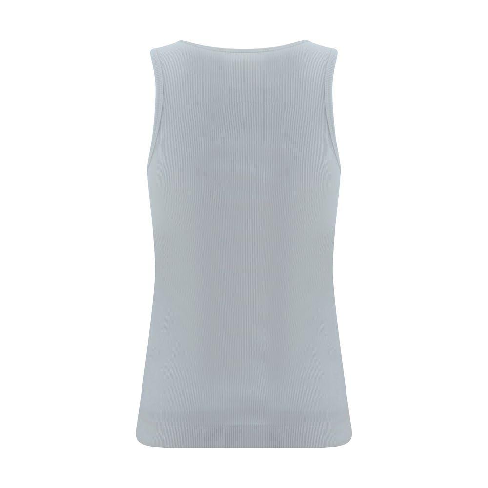 Back view of Givenchy cotton tank top with ribbed design and round neckline, showcasing a regular fit and iconic 4G logo plaque.