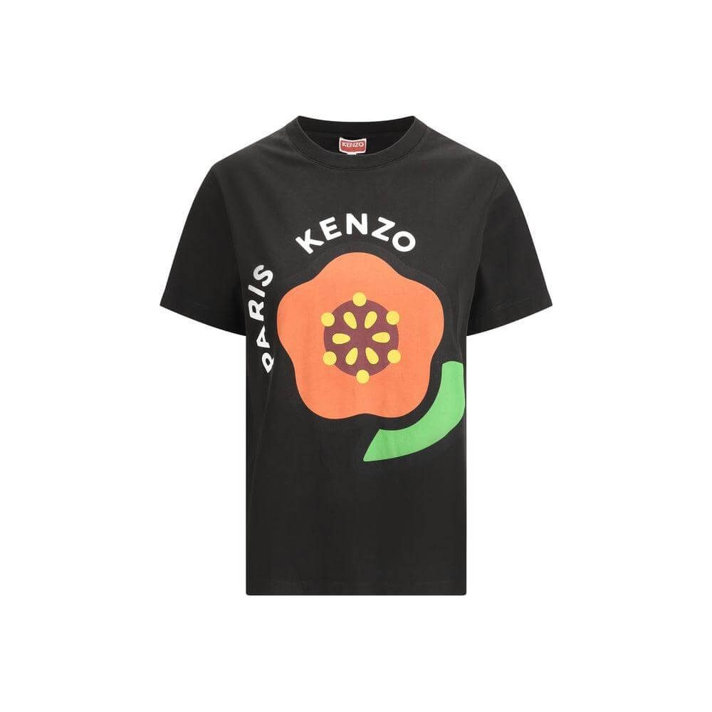 Kenzo cotton T-shirt with ribbed crew neck and large contrasting monogram print on front in a monochrome pattern, regular fit.