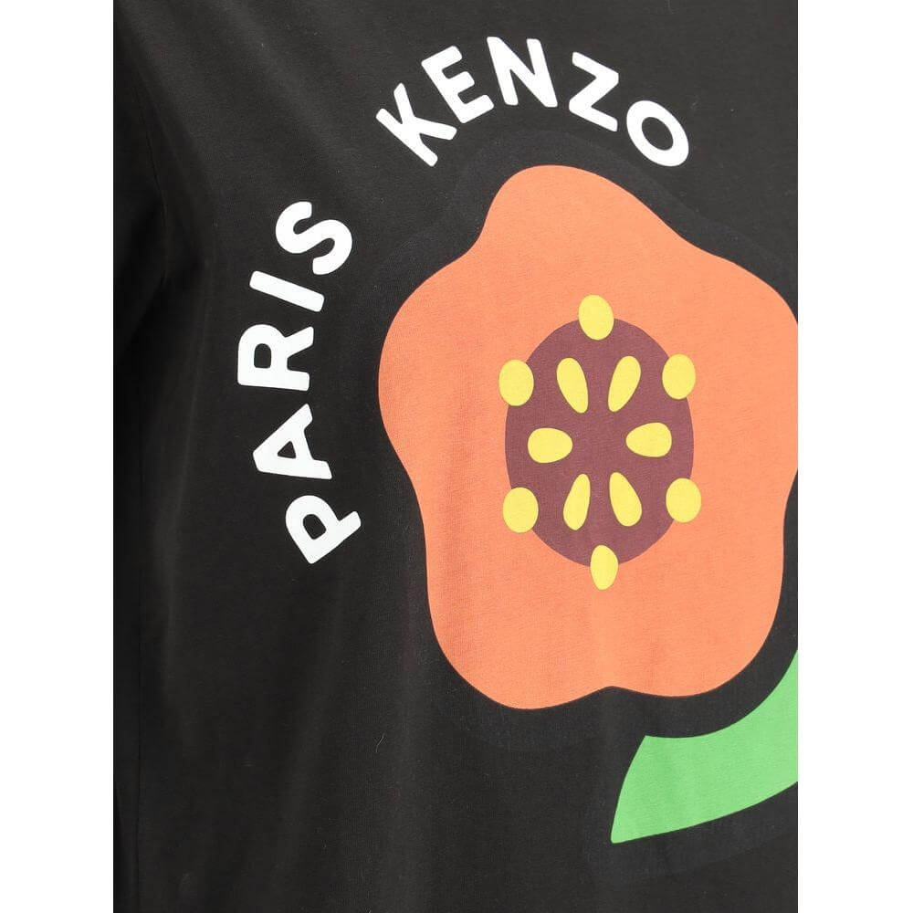 Kenzo cotton T-shirt with ribbed crew neck and contrasting monogram maxi print, featuring Paris and iconic flower design on front.