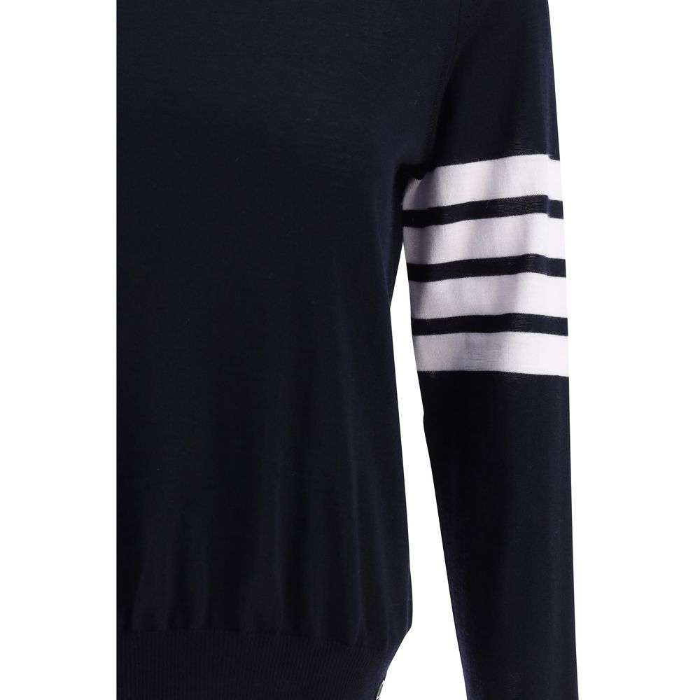 Thom Browne Gray Fleece Wool Sweatshirt with ribbed cuffs, signature horizontal stripes on the arm, slim fit design.