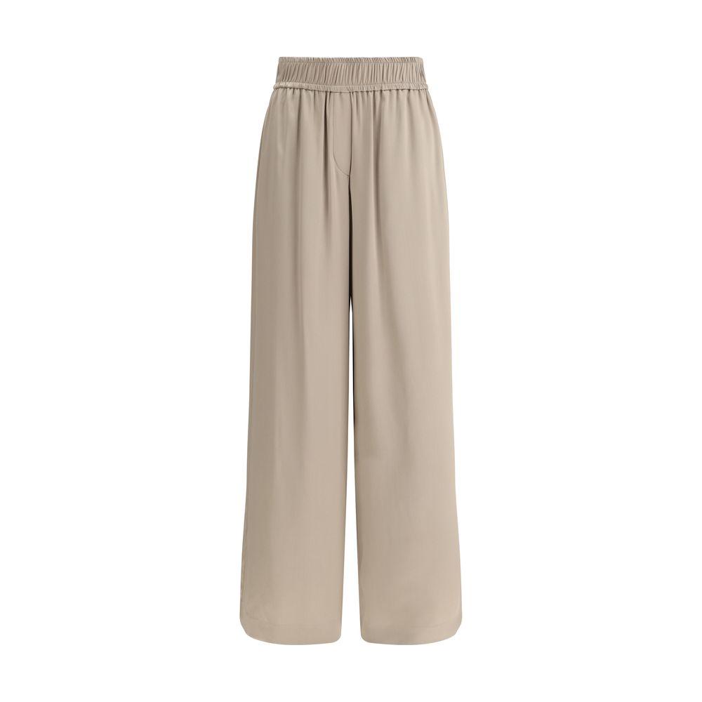 Brunello Cucinelli Silk Palazzo Pants with Elastic Waistband and Back Welt Pockets for Elegant, Comfortable Fit