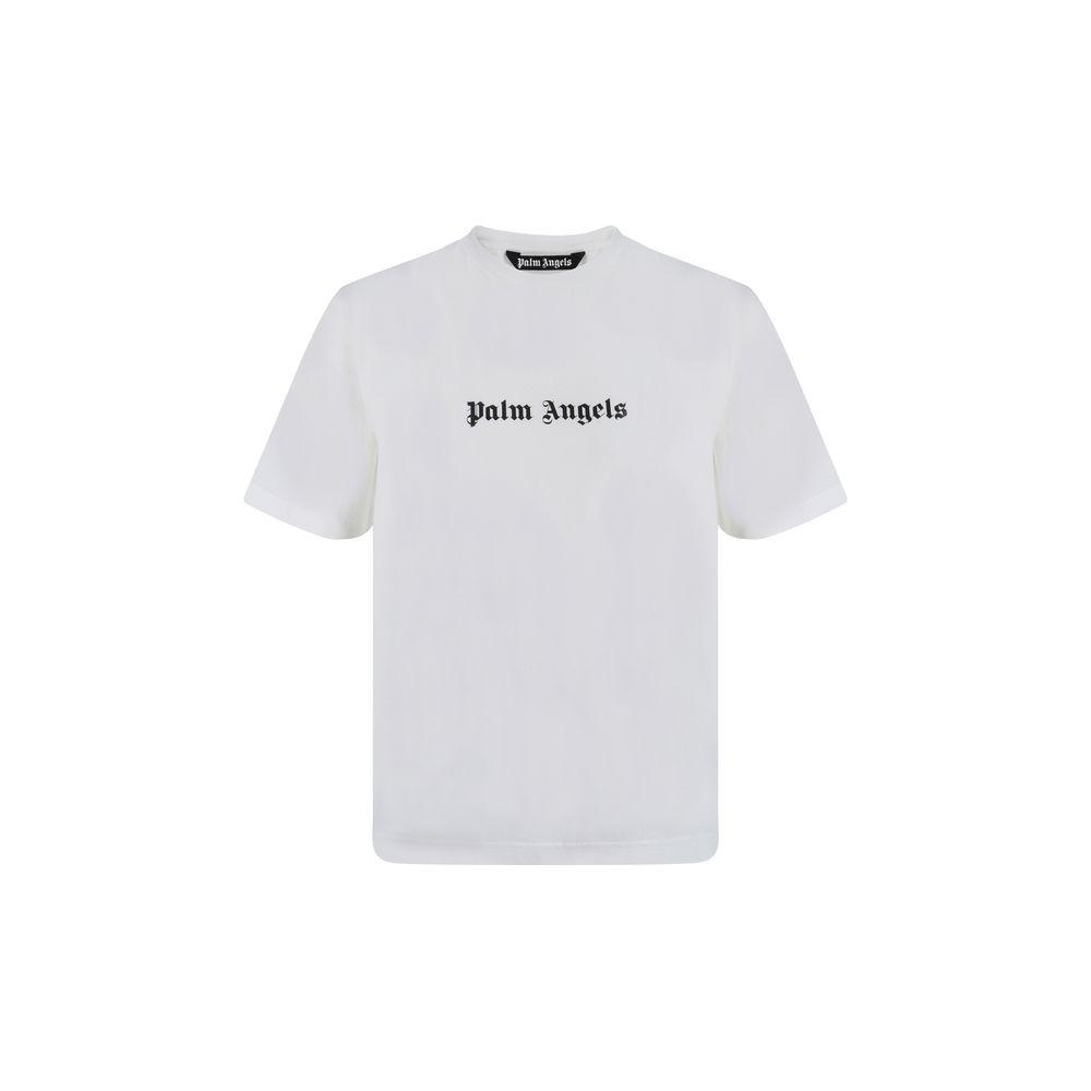 Palm Angels Cotton T-Shirt with Monochrome Pattern and Brand Monogram, Ribbed Crew Neck, Regular Fit