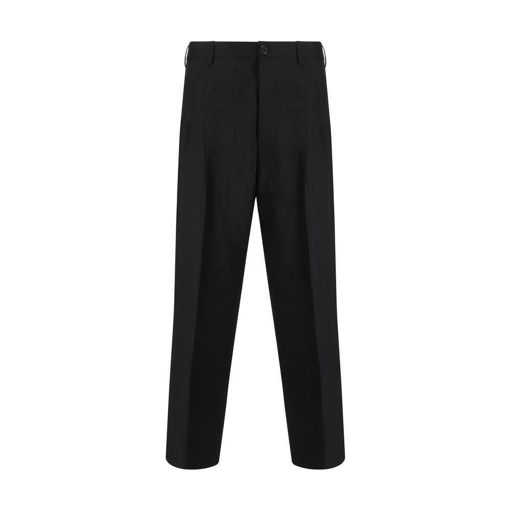 Marni Virgin Wool Pants with front zipper, button closure, and monochrome pattern; featuring an oversize fit and multiple pockets.