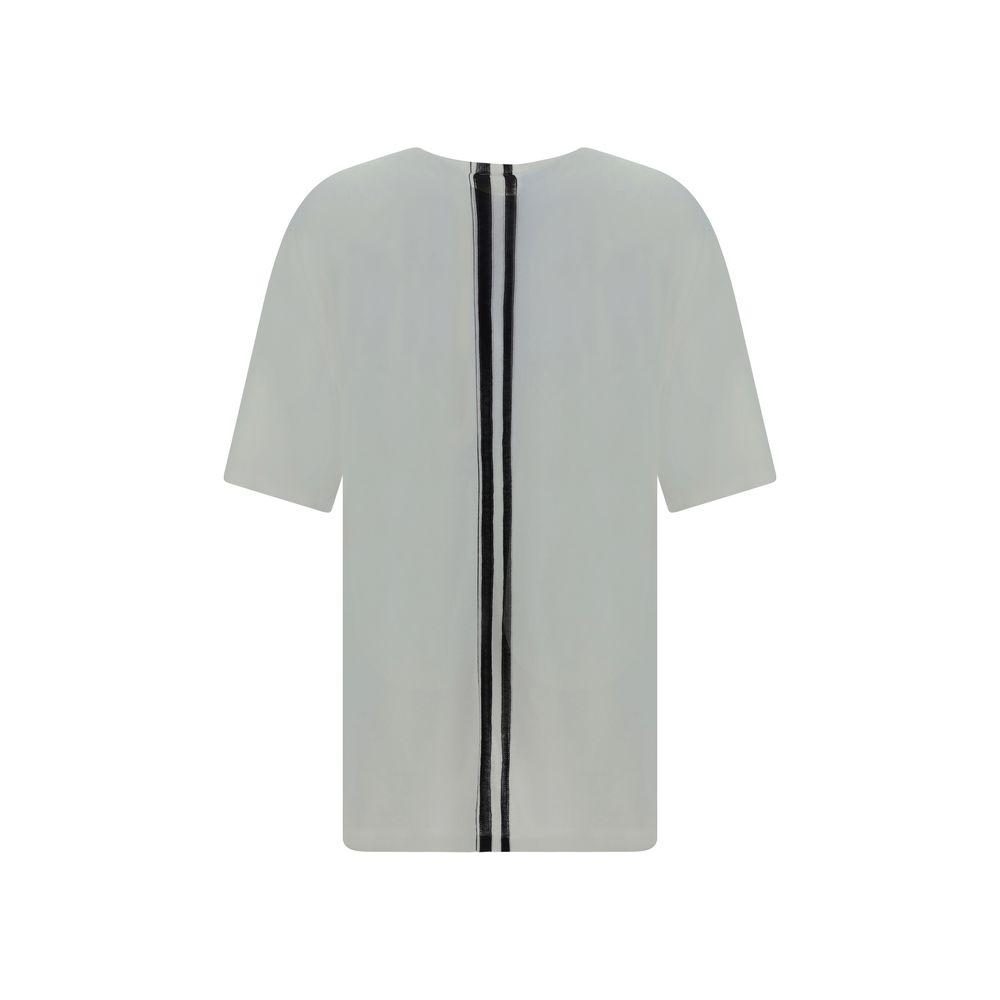 Mordecai T-Shirt back view with contrasting vertical bands, monochrome pattern, oversize fit, and ribbed crew neck.