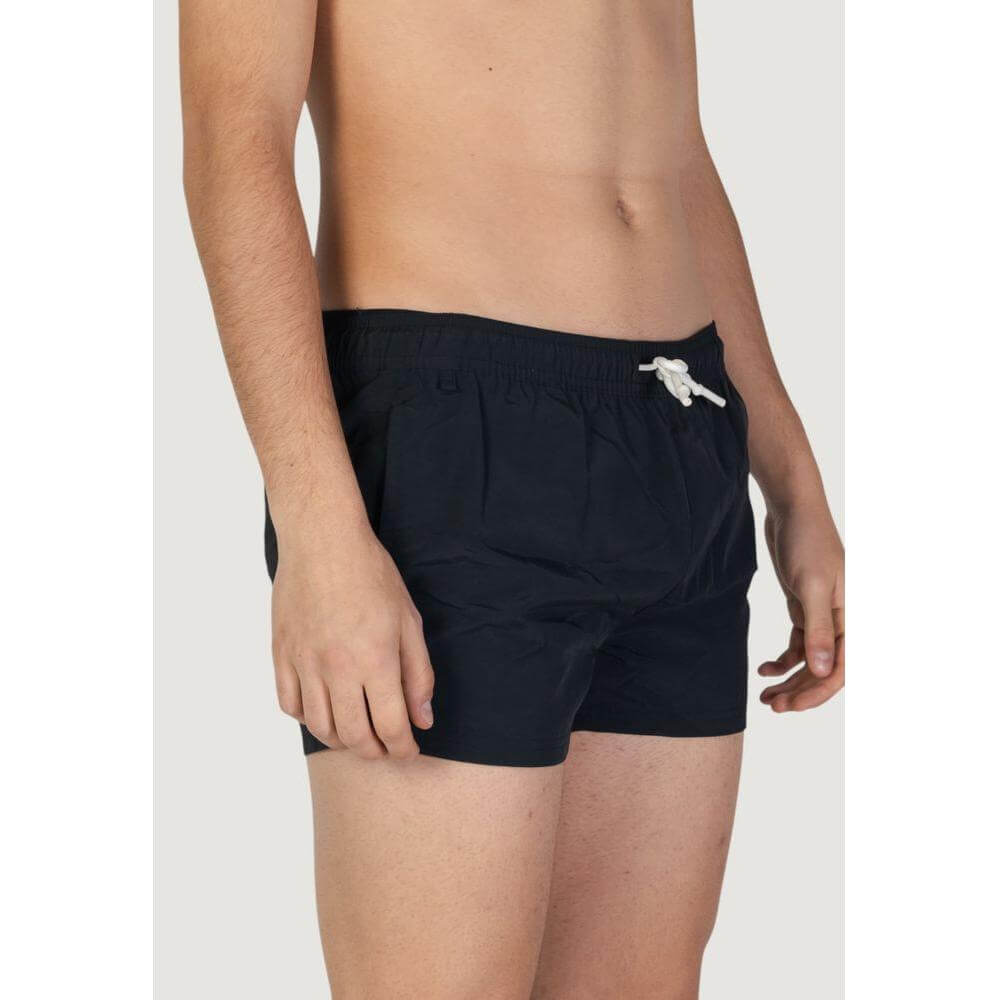 Hamaki-Ho men's black polyester swimwear, Fall/Winter collection, featuring a drawstring waist for a secure fit.