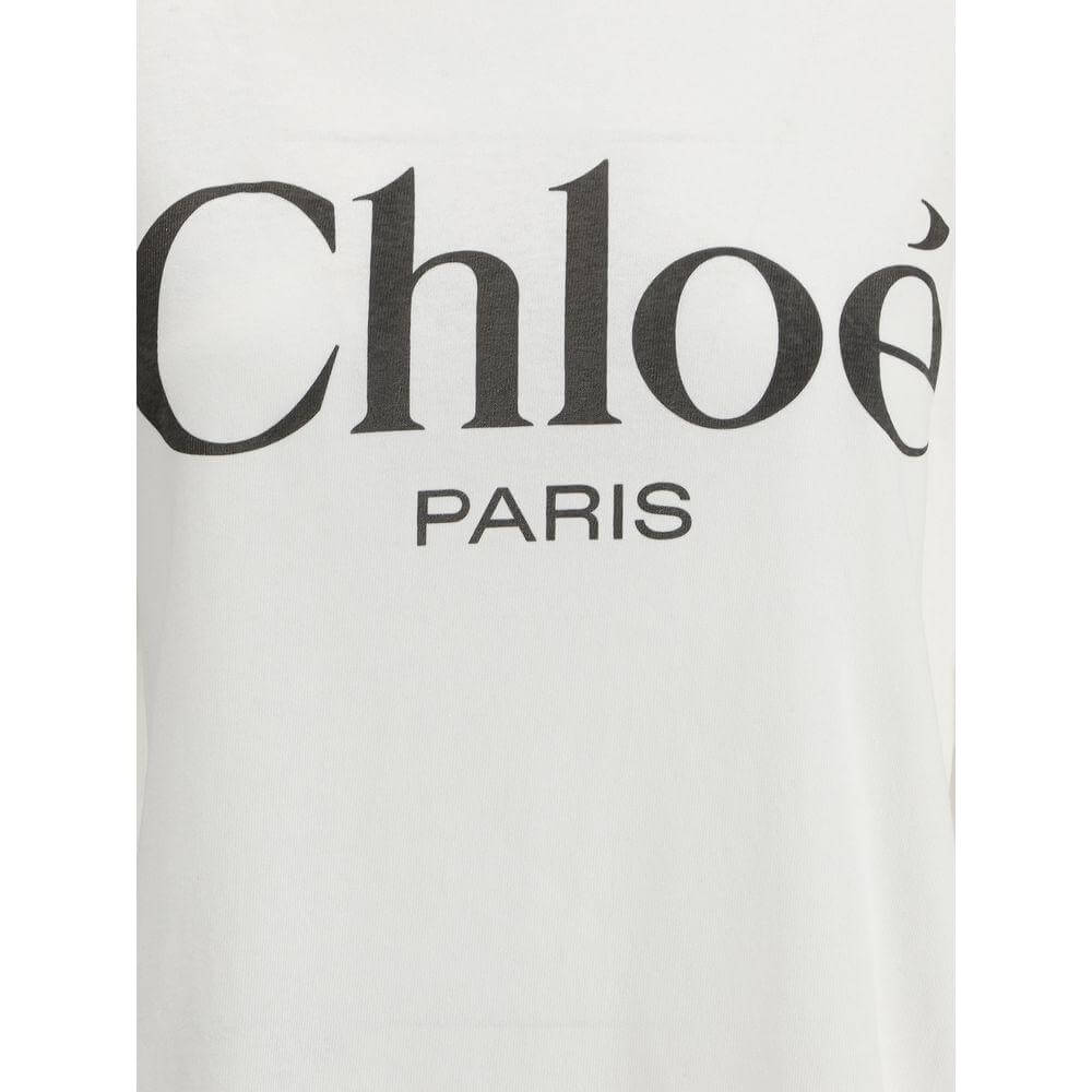 Chloé cotton T-shirt featuring ribbed crew neck with iconic monogram and monochrome pattern, offering a stylish and comfortable fit.